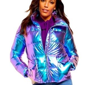 women's iridescent puffer jacket